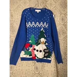 Ugly Christmas Sweater Beer Drinking Snowman Women's XL Xmas Holiday